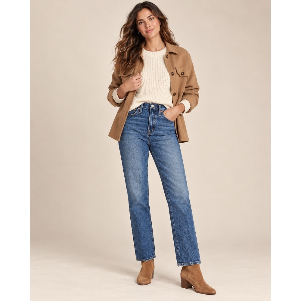 Madewell Boy Straight Jeans Size 27 High Rise Medium Wash Cropped Denim - Picture 1 of 6